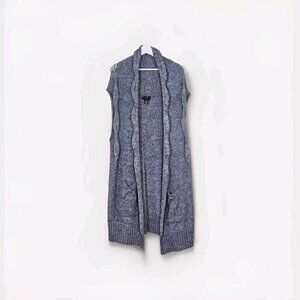 Mercer & Madison Cardigan Vest Women 1X Gray Pockets Chunky Knit Alpaca Blend